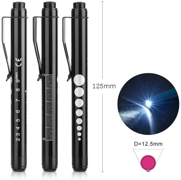 Medical Penlight RISEMART Nurse Diagnostic Reusable LED Pen and Light with Pupil Gauge Measurements for Nursing Students Doctors with Pocket Clip Included 4 * AAA Batteries(Black and Silver) - Image 6