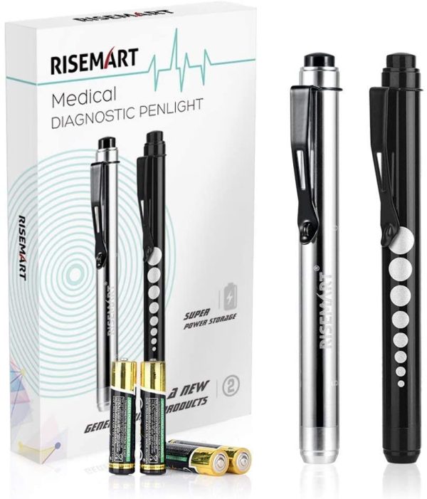 Medical Penlight RISEMART Nurse Diagnostic Reusable LED Pen and Light with Pupil Gauge Measurements for Nursing Students Doctors with Pocket Clip Included 4 * AAA Batteries(Black and Silver) - Image 4