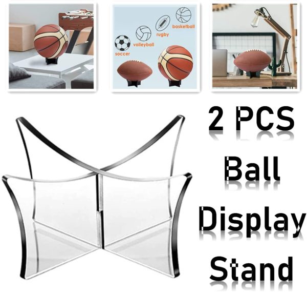 Ball Display Stand, kolatree - 2 PCS Multi-Function Acrylic Ball Stand, Acrylic Holder Mount Basketball Football Rugby Bracket Volleyball Soccer Ball Stand (Transparent) - Image 5