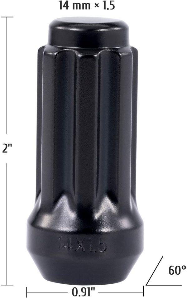 24 Black 14x1.5 Lug Nuts Spline, XL 2 inches Length for 6 Lug & M14x1.5 Wheel Studs Rims, 51mm x 22mm, Fits Chevy GMC Ford Cadillac Lincoln SAAB Saturn Silverado 1500 Savana 1500 F150 Expedition - Image 2