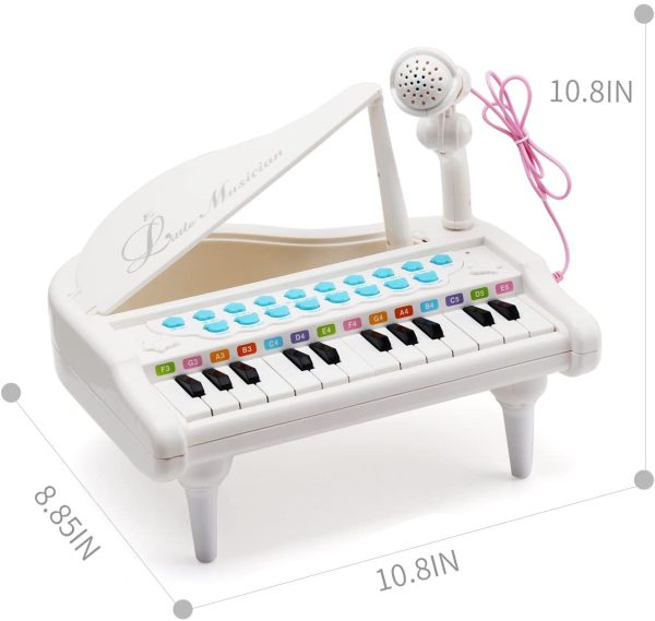 Amy&Benton Mini Piano Keyboard Toy for Kids 1 2 3 4 Years Old 24 Keys White Electronic Musical Instrument Multifunction with Microphone for Preschool - Image 8