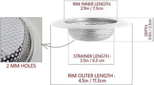 SARJ 2Pcs, 3Pcs, and 4Pcs Sink Strainer - 4.5inch Wide Rim - Rust-Free Stainless Steel Drain Filter for Kitchen to Prevent Clogging - Dishwasher-Safe - Image 4