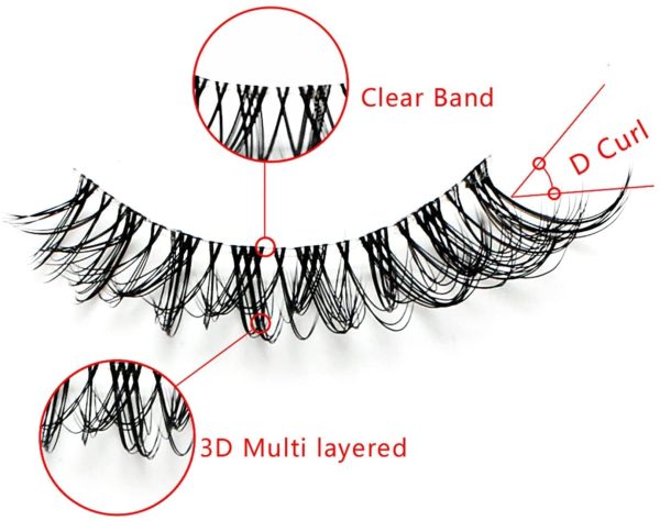 KSYOO Clear Band Faux Mink Lashes, D Curl 8-15mm Semi-dramatic Cat Eye Wispy 3D Multi layered Invisible Band Eyelashes ,Full Volume Strip Eye Lashes- 5 Pairs (Clear Band V5) - Image 2