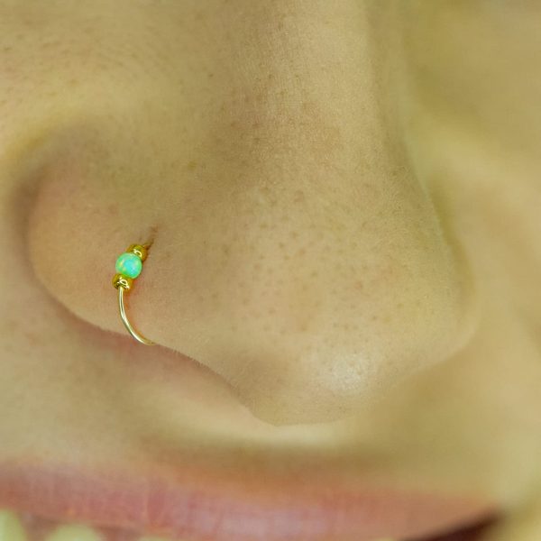 Thin 14k Gold Filled Tiny Nose Ring Hoop - 2 mm Green Opal piercing Nose Hoop - 24 gauge very Thin Nose Hoop Tiny Piercings Nose Rings hoop - Opal nose rings