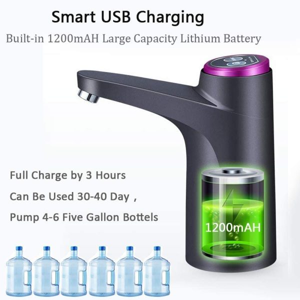 Cozy BlueWater Dispenser, Portable Water Bottle Pump for Universal 3, 4 and 5 Gallon with USB Electric Charging and Automatic Off Switch (Black) - Image 3