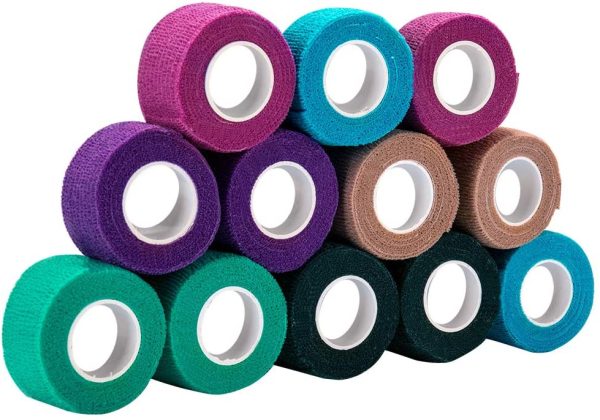 SlowTon Pet Self Adhesive Bandage, 12 Rolls Pet Vet Wrap Tape Non-Woven Cohesive Gauze Rolls for Dog Cat Animals Sport Tape for Wrist Healing Ankle Sprain & Swelling, 1?? x 5 Yards Each After Stretched