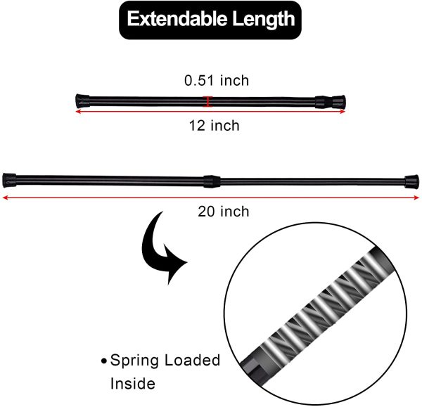 SIQUK 6 Pack Cupboard Bars Adjustable Spring Tension Rods Refrigerator Bar Extendable Rod for DIY Projects (Black, 12" to 20") - Image 5