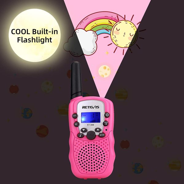 RT388 Walkie Talkie for Kids,Toy Walkie Talkies for 6-12 Year Old Girls Boys,Hands Free Long Range,22 CH LCD Flashlight,Birthday Gifts,Camping Hiking Skiing(Pink, 1 Pair) - Image 6