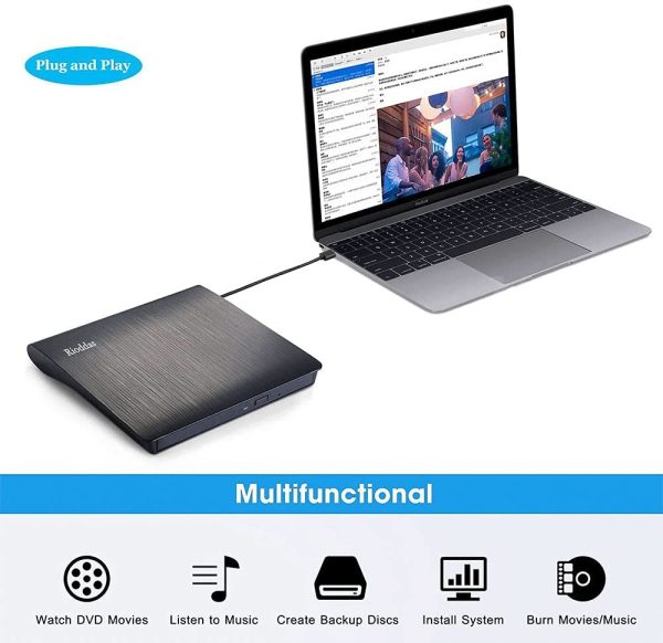 External CD Drive USB 3.0 Portable CD DVD +/-RW Drive DVD/CD ROM Rewriter Burner Writer Compatible with Laptop Desktop PC Windows Mac Pro MacBook