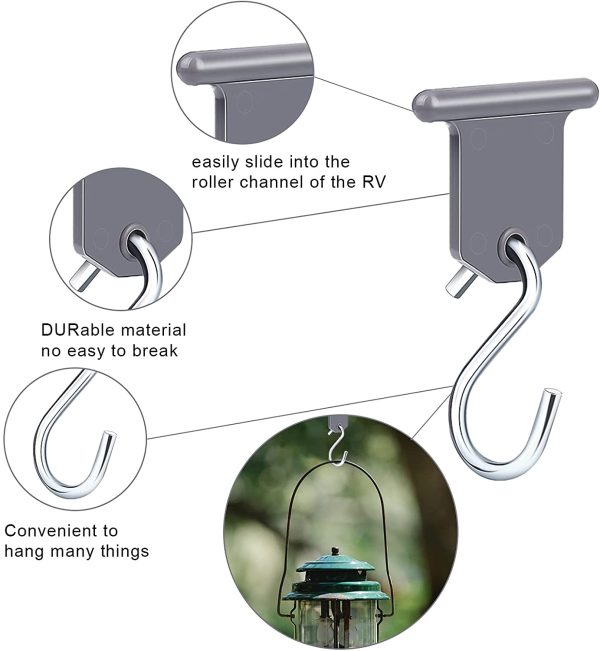 16 Pairs RV Awning Light Holder, Plastic and Metal Camper Awning Hooks S-Shaped RV Party Light Hangers for Outdoor Camping Tent Home Party Light Hangers (Grey)