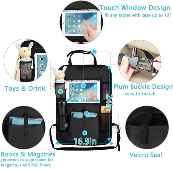 2Pack Car Back Seat Organizer,Washable Multi Purpose Kick Mats Car Seat Back Protector,Multi-Pocket Storage for Toy/Bottles/Umbrella/10" iPad - Image 2