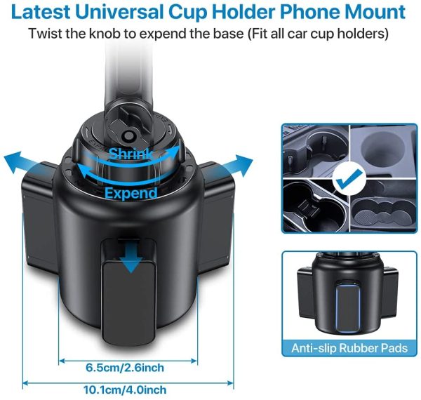 Miracase Cup Phone Holder for Car, Upgraded Adjustable Long Neck Universal Hands Free Car Cup Holder Phone Mount Cradle Compatible with iPhone, Samsung, Google and All Cell Phones - Image 5