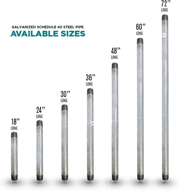 1-1/4 Inch Galvanized Pipe, One and Quarter Inch Malleable Steel Pipes Fitting Build DIY Vintage Furniture, 1-1/4" x 18" (Pack of 5) - Image 2