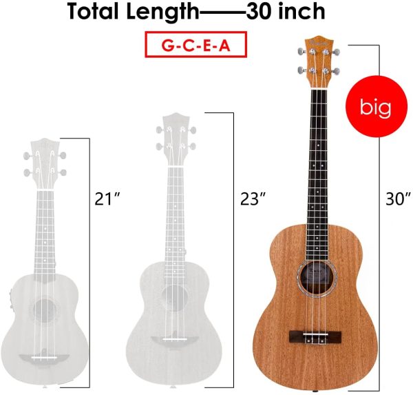 Baritone Ukulele 30 Inch Ukelele Uke 4 String Guitar With Ukele Picks Strap Tuner G-C-E-A String (Mahogany Top Mahogany Back Side) - Image 6