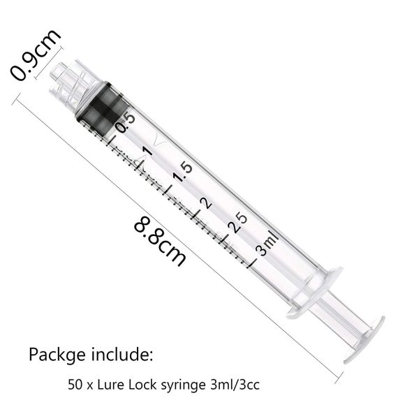 50 Pack 3ml Syringes Luer Lock with Measurement, Plastic Syringe for Scientific Labs, Liquid Dispensing and Refilling, Multiple Uses Measuring Syringe Tools - Image 4