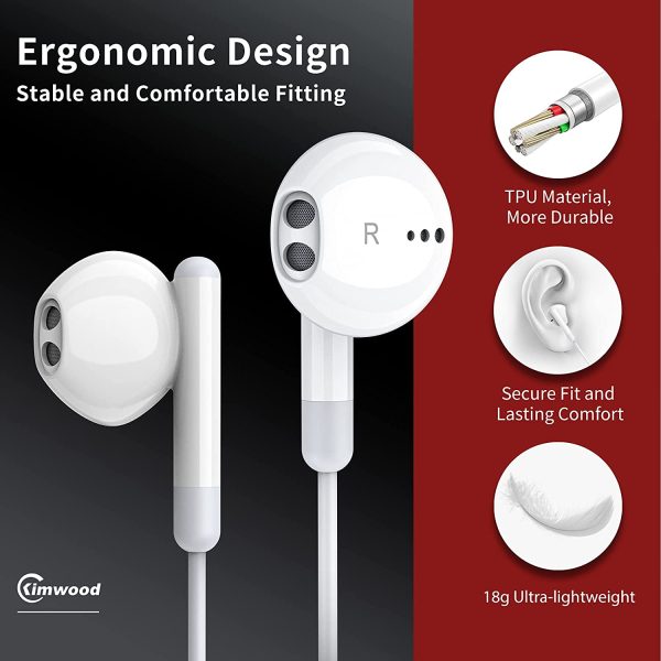 Wired Earbuds with Microphone,  in-Ear Earphones Headphones HiFi Stereo, Powerful Bass and Crystal Clear Audio, 3.5mm Headphone Plug for iPhone, iPad, Android Phones, MP3 4, Laptop, Computer - Image 3