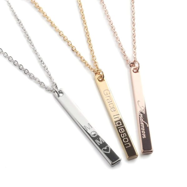 Your Name Vertical Bar Personalized Necklace 16K Gold Plated Name Bar Necklace Dainty Hand stamped or Machine Engraving Wedding Bridesmaid Christmas Gift - Image 8