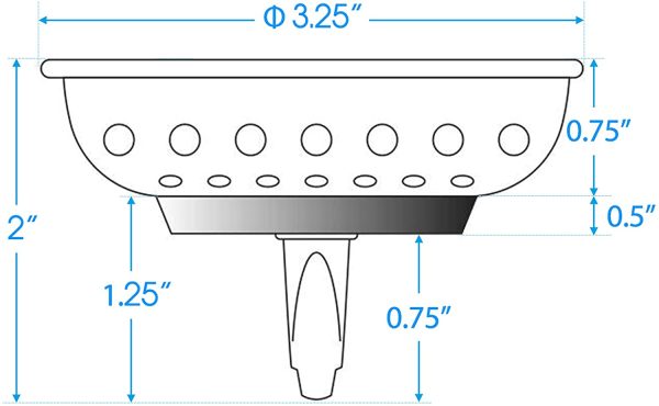 2 Pack Kitchen Sink Strainer, Replacement for Standard Kitchen Sink Drain Strainer (3.25 Inch), Chrome Plated Stainless Steel Basket Body with Rubber Stopper