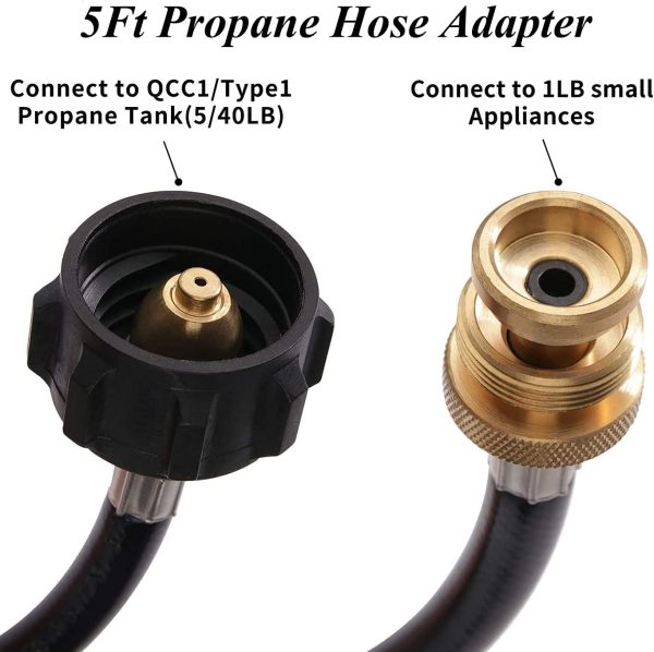 5Ft Propane Hose Adapter, Black Propane Tank Hose with Metal Connector for 1lb to 20lb Gas Tanks, Use for Outdoor Cooking, Portable Grill, Heater, Tabletop Stove, Griddle, and Camp Stove - Image 7