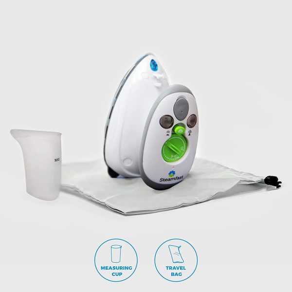 SF-717 Mini Steam Iron with Dual Voltage, Travel Bag, Non-Stick Soleplate, Anti-Slip Handle, Rapid Heating, 420W Power, White