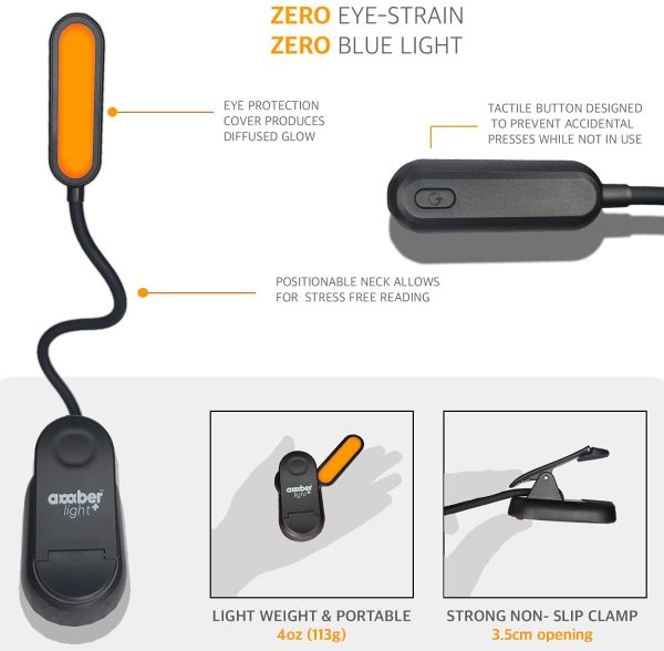 New 2022 Amber Book Light - Advanced Blue Light Blocking by Amber Light + 7 Warm LED's for Healthy, Strain-Free Eyes - USB-C Rechargeable - Complete Reading Light Gift Bundle for Bookworms. - Image 3