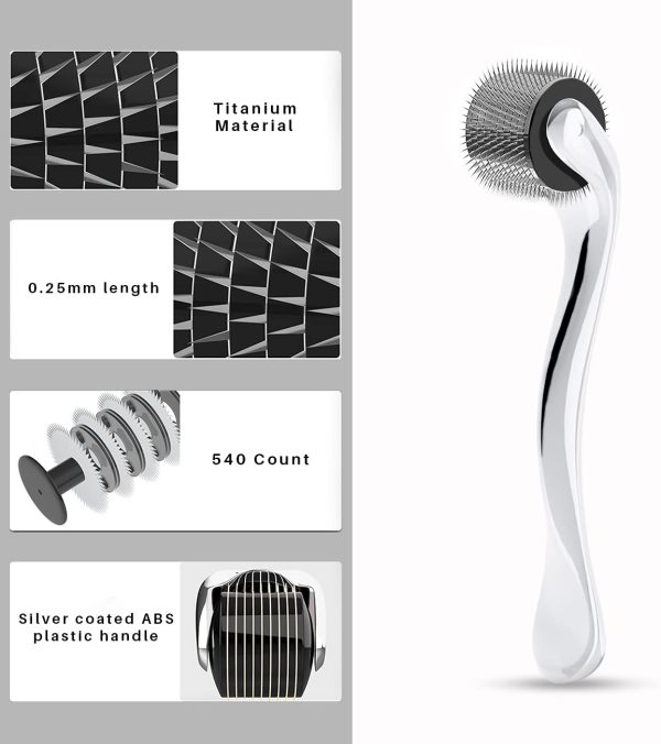 Derma Roller with 540 Titanium Needles 0.25mm, Microneedling Roller for Beard Growth, Scarring and Face Skin Rejuvenation (Silver, Storage Case Included) - Image 2