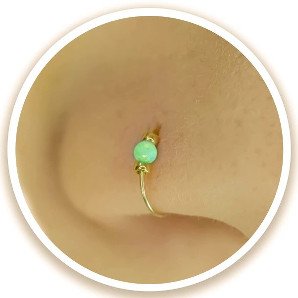 Thin 14k Gold Filled Tiny Nose Ring Hoop - 2 mm Green Opal piercing Nose Hoop - 24 gauge very Thin Nose Hoop Tiny Piercings Nose Rings hoop - Opal nose rings - Image 6