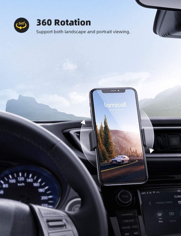 Car Phone Holder, Air Vent Clip Mount - Universal Cell Phone Stand Holder Hands Free Cradle, Compatible with iPhone 12 Mini 11 Pro Xs Xs Max Xr X 8 7 6 6s Plus SE and Other 4.7-6.5'' Smartphones - Black - Image 4