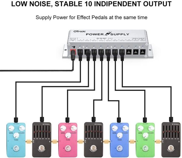 OTraki Pedal Power Supply 10 DC Isolated Output 9V 12V 18V 100mA 500mA Guitar Effect Pedal Board Power Supplies with Blue LED Indicator Smart Short Circuit and Over Current Protection - Image 2