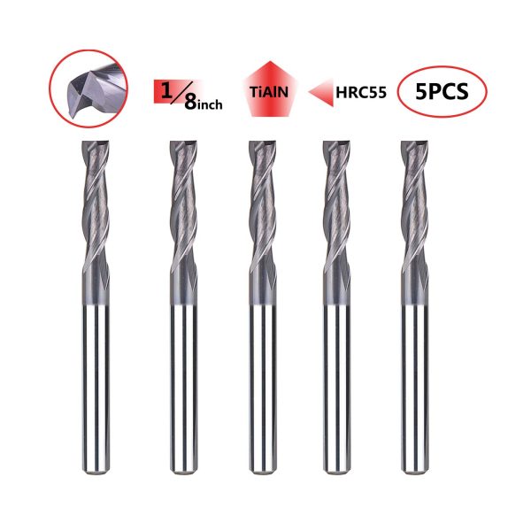 SpeTool 5Pcs 2-Flute Square Nose Carbide End Mill 1/8 Inch Router Bit with 1/8 inch Shank CNC Machine Tools, TiAlN Coated - Image 5