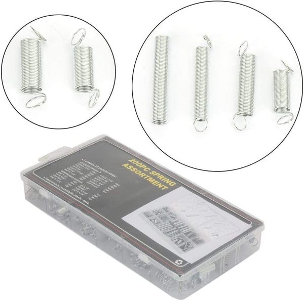 200Pcs/set 20 Sizes Spring Kit, Extension Compression Spring Assortment Kit, Galvanized Spring Pins Mixed Kit with Box