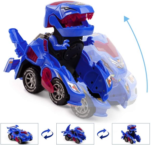 Refasy Robot Cars for Boys 3+ Year Old,Automatic Transforming Car Dinosaur Toys Deformation Car Ideal Xmas Birthdays Gifts for Kids Age 5-7 Transforming Robot Vehicle Car Boys Toys Blue - Image 3