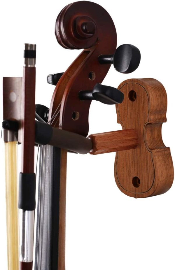 Rosewood Violin Hanger With Bow Hanger Viola Hanger Home & Studio Wall Mount Violin Hanger (Rosewood MA-5)