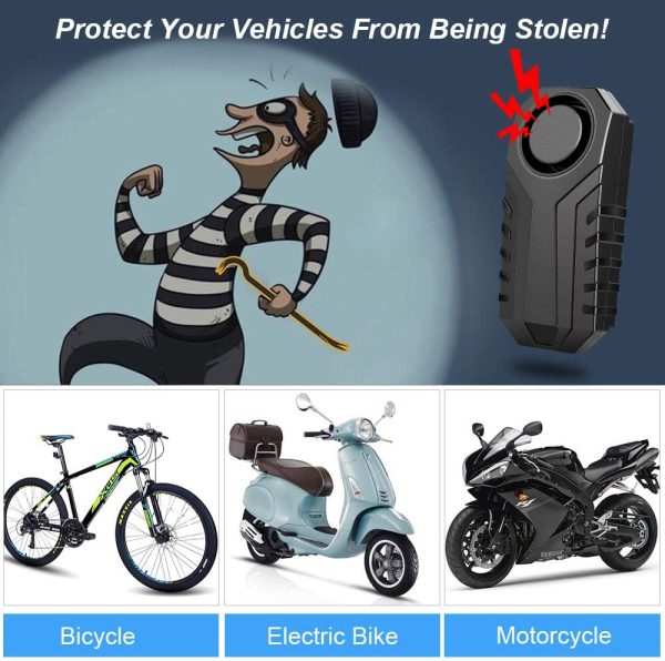 113dB Wireless Anti-Theft Motorcycle Bike Alarm Waterproof Bicycle Security Alarm Vibration Motion Sensor with Black Remote