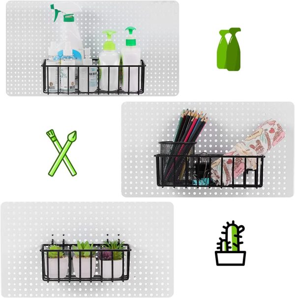 Pegboard Baskets, Set of 4 Black - Hooks to Any Peg Board - Square Style Wire Shelf Baskets - Organize Tools, Workbench, Accessories, Garage Storage - Image 7