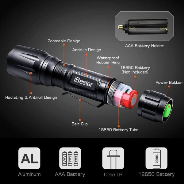 Tactical Flashlight,  High-Powered LED Flashlights, Portable, Zoomable, 5 Modes, Water Resistant, Perfect for Camping, Outdoor, Emergency (2 Pack) - Image 2