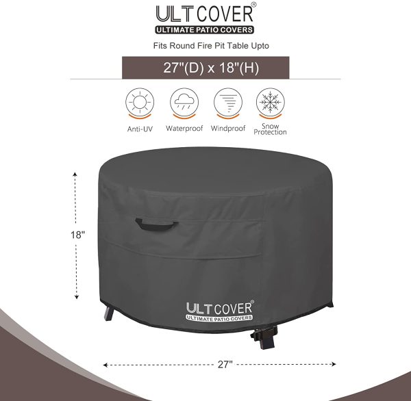 ULTCOVER Patio Fire Pit Table Cover Round 27 inch Outdoor Waterproof Fire Bowl Cover, Black - Image 4