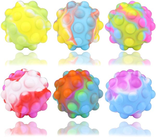 Pop Fidget 3D Stress Balls 6 Pack Toys Poppers Poppet Silicone Bouncing Squishy Portable Tie Dye Circle Ball Popitsfidgets Popping Push It Bubble Sensory Toy Squeeze Kids Boys Girls Gift Autism - Image 5