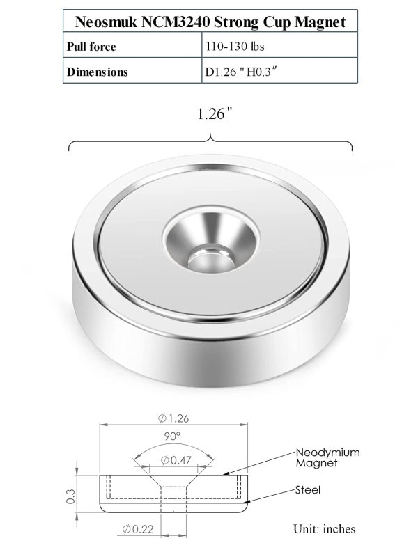 Neosmuk Cup Magnets,100 lbs Holding Power D32mm Super Strong Neodymium Rare Earth with Heavy Duty Countersunk Hole Magnet and Self Tapering Stainless Screw Ideal for Holding Tools,Utensil, (6)