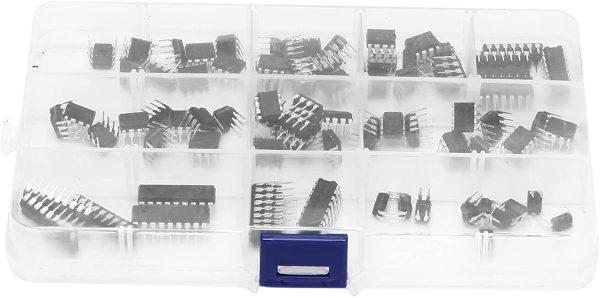 85 Pieces 10 Types Integrated Circuit Chip Assortment Kit, DIP IC Socket Set for Opamp Single Precision Timer Pwm