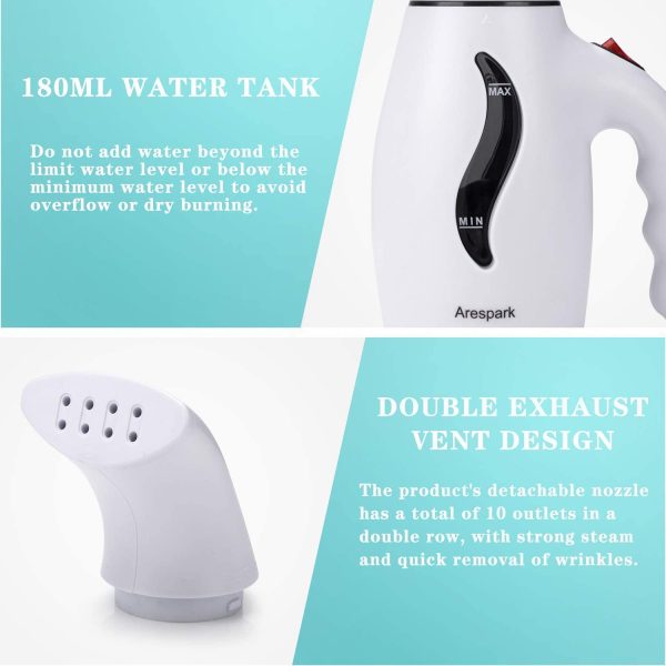 Arespark Steamer for Clothes, 110V Handheld Clothes Steamer Travel Steamer, Powerful Steamer Wrinkle Remover, Clean, Sterilize and Steamer Garment and Soft Fabric, Portable, Compact-Travel/Home - Image 4