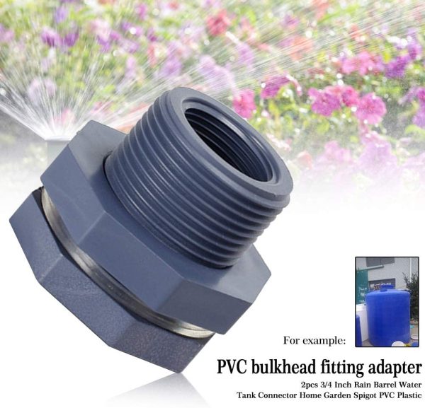 StepOK Water Tank Bulkhead, 2pcs 3/4 Inch Bulkhead Fitting, Home Garden PVC Plastic Rain Barrel-Spigot - Image 2