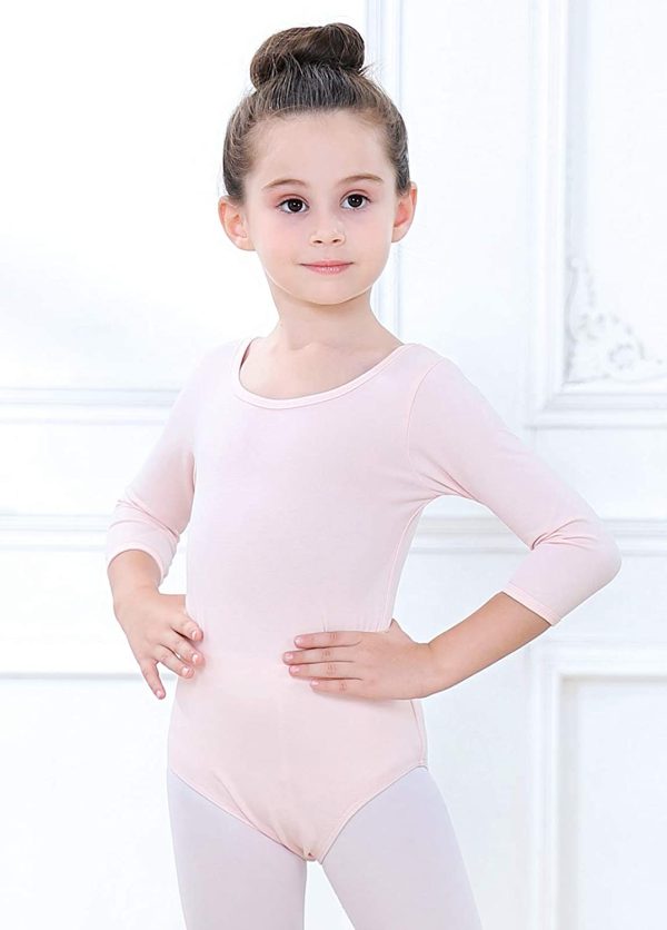 Soudittur Girls Leotard Ballet Dance Team Basic 3/4 Long Sleeve Mesh Back Cotton Bodysuit Dancewear for Teens - Image 4