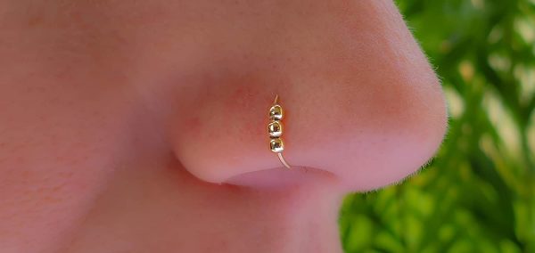 Tiny Beaded Nose Ring Hoop 24 G 7 mm Nose Hoop - 14K Gold Filled Nose Piercings hoop - Image 6