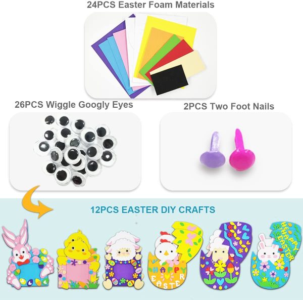 WILDPARTY Easter Craft Kit, 12Pcs DIY Photo Frame for Kids, Easter Bunny Egg Craft Easter Party Favor