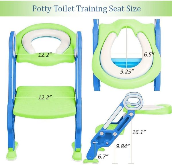 Potty Training Toilet Seat with Step Stool Ladder for Kids Children Baby Toddler Toilet Training Seat Chair with Soft Cushion Sturdy and Non-Slip Wide Steps for Girls and Boys (Blue Green) - Image 4