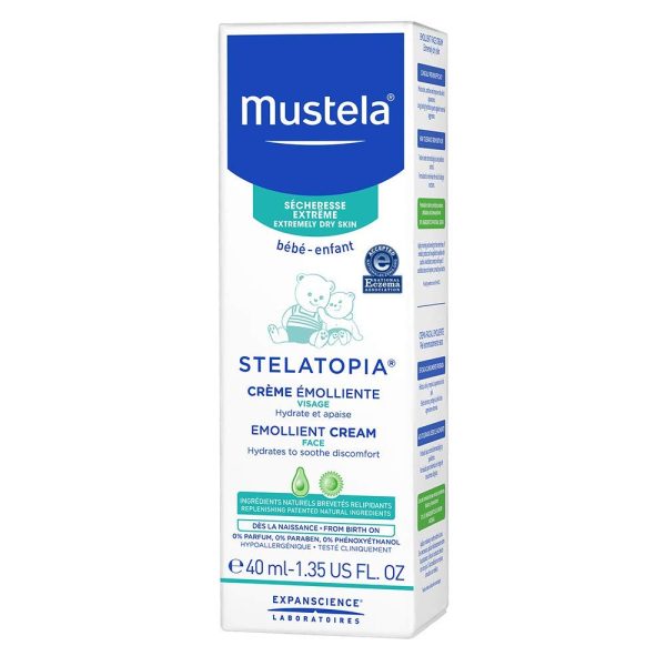 Mustela Stelatopia Emollient Baby Face Cream - Face Moisturizer for Extremely Dry Skin - with Natural Avocado & Sunflower Oil - Fragrance-Free - 1.35 fl. oz.