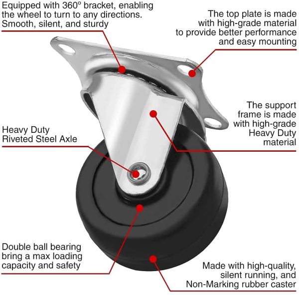 24 Pack 2" Swivel Caster Wheels Hard Rubber Base with Top Plate & Bearing