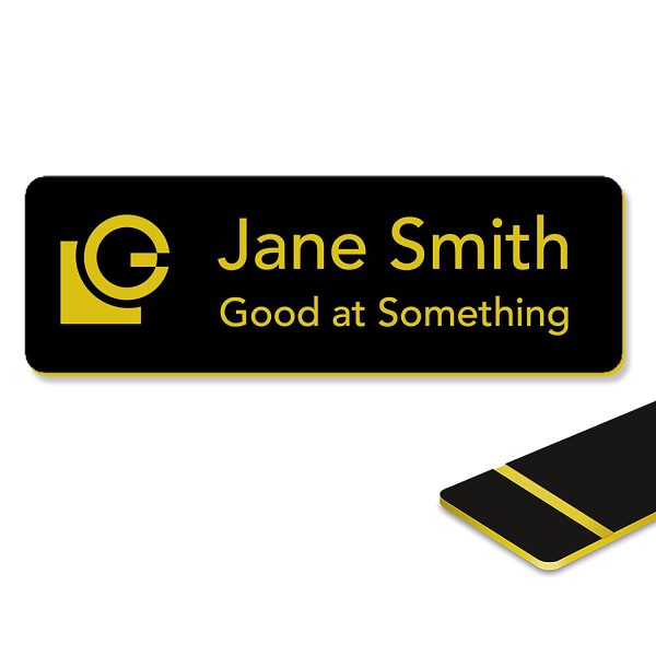 Cmart555 Custom Engraved Name Tag Badges ??Personalized Identification with Pin or Magnetic Backing (3x1in, Black - Gold Text) - Image 3