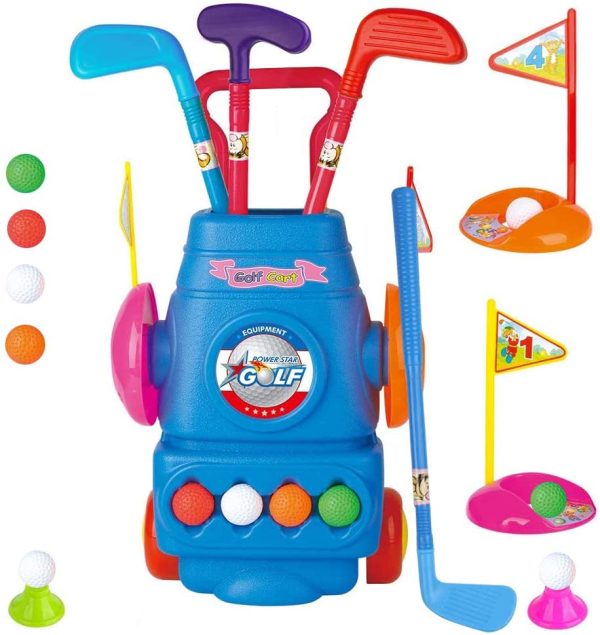 WTOR Toys 19Pcs Golf Toy Kids Golf Cart Toy Sport Toddler Golf Set Kids Golf Club Set with Wheels Clubs Balls Educational Toy for Kids Boys Girls Aged 2 3 4 5 6 Outdoor Play